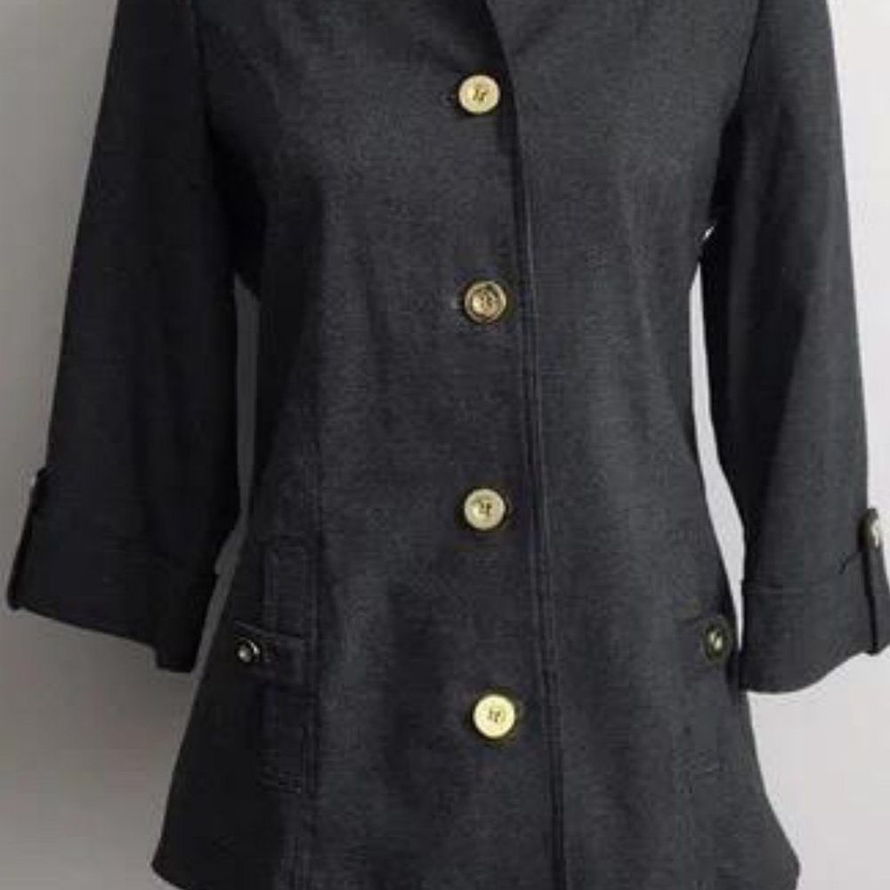 LADIES BLACK ATTYRE NEW YORK BLAZER JACKET TAPERED WITH GOLD BUTTONS SIZE SMALL